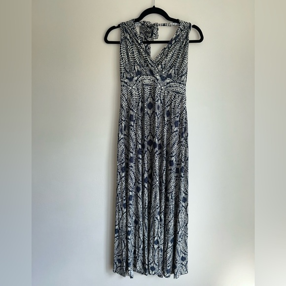 LASCANA Navy Sand Printed Halter Maxi Dress NWT Small Boho Beach Resort Viscose - Picture 2 of 10